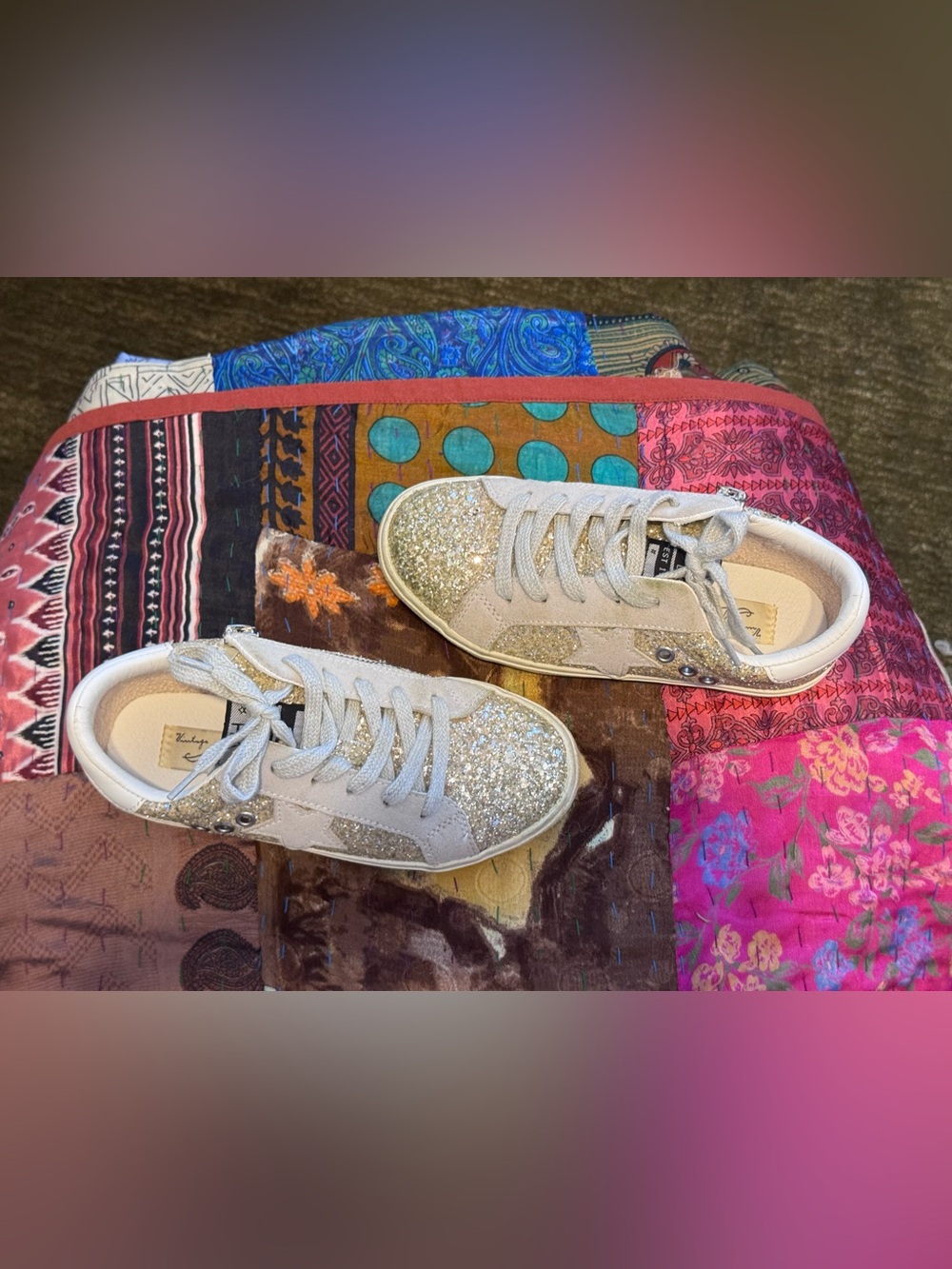 Vintage Havana - Glitter Star Low-Top Sneakers - Gold - Picture 4 of 5